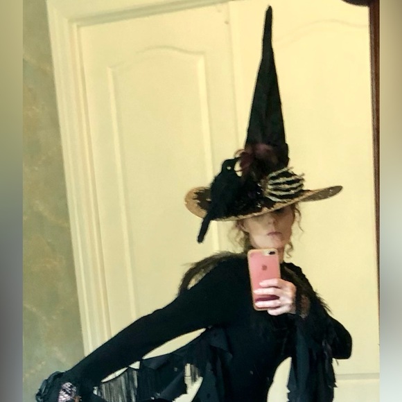 Witch hat Black & green spiders and butterfly sparkle covered broom top & bottom - Picture 14 of 15